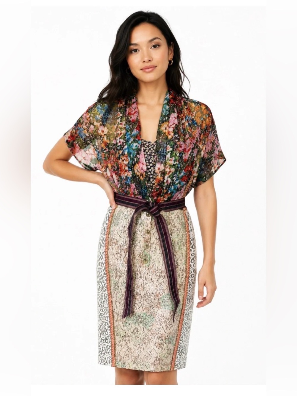 Anthropologie dress by Byron Lars Multicolor Floral & Cream Mixed-Print Midi art